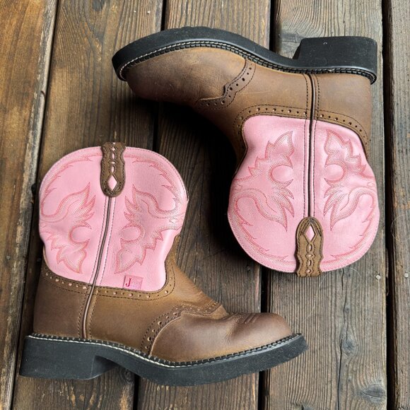 Justin Brown & Pink L9901 Gypsy Western Boot with Bay Apache in Women's 9B - Picture 3 of 12